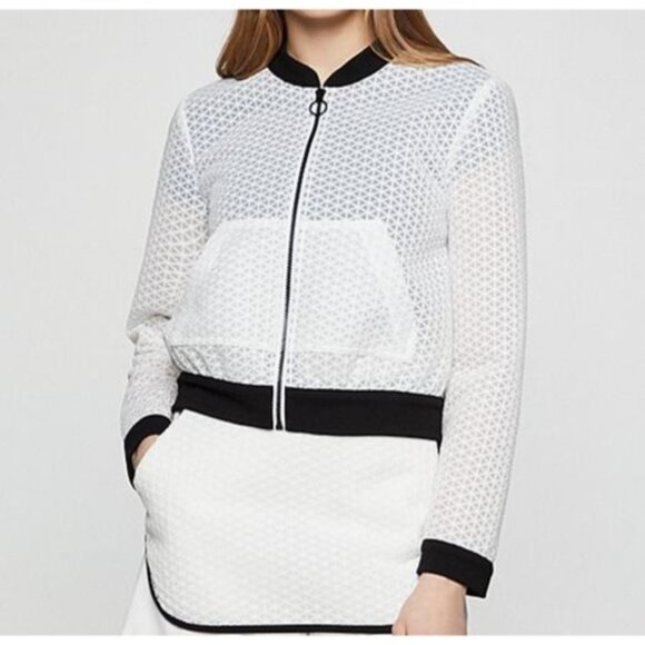 BCBGeneration Womens Optic White Mesh Cropped Bomber Jacket Size Small New $128